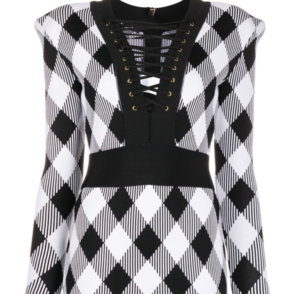 Balmain Gingham Jacquard Long Sleeve Dress - Picture 6 of 14